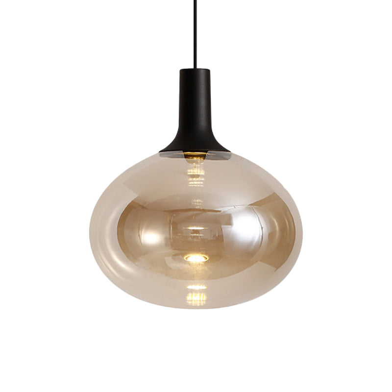 Modernist White/Grey/Amber Glass Pendant Lamp With Led Light Fixture: Elegant Elliptical Design In