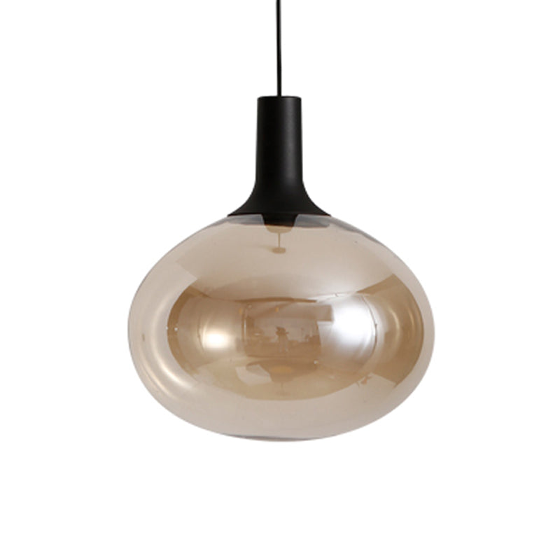 Modernist Elliptical Pendant Lamp with White/Grey/Amber Glass, Black LED, and White/Warm Light