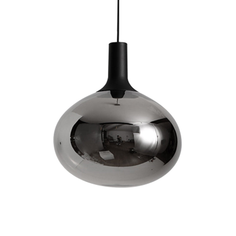 Modernist Elliptical Pendant Lamp with White/Grey/Amber Glass, Black LED, and White/Warm Light