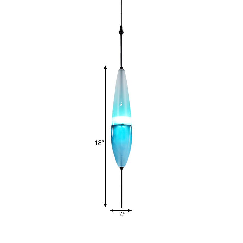 Modern Teardrop Pendant Light in Blue with White/Warm Glass Shade