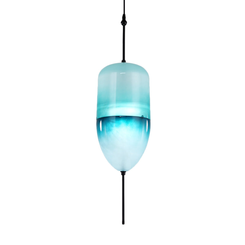 Modern Teardrop Pendant Light in Blue with White/Warm Glass Shade