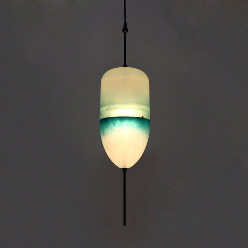 Modern Teardrop Pendant Light in Blue with White/Warm Glass Shade