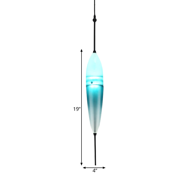 Modern Teardrop Pendant Light in Blue with White/Warm Glass Shade