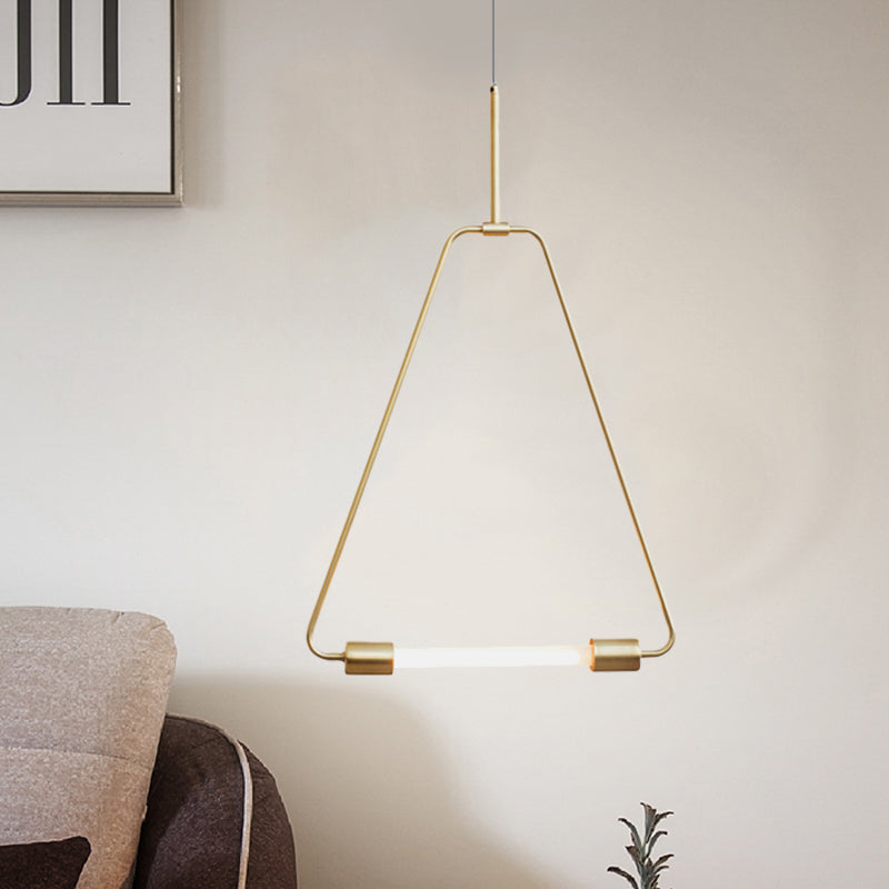 Metal Ceiling Light - Black/Gold Triangle Wire Frame, Simple Style LED Pendant Fixture for Foyer