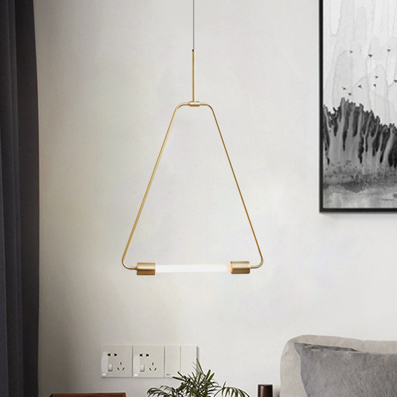 Metal Ceiling Light - Black/Gold Triangle Wire Frame, Simple Style LED Pendant Fixture for Foyer