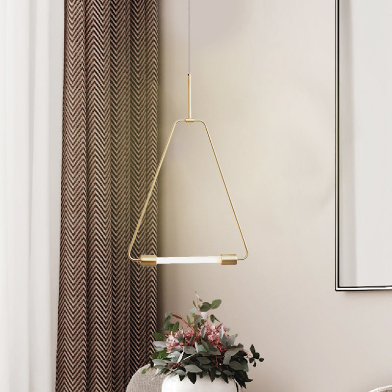 Metal Ceiling Light - Black/Gold Triangle Wire Frame, Simple Style LED Pendant Fixture for Foyer