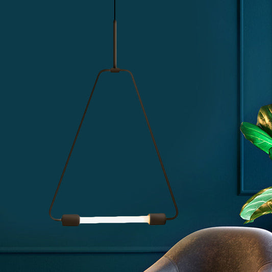 Metal Ceiling Light - Black/Gold Triangle Wire Frame, Simple Style LED Pendant Fixture for Foyer