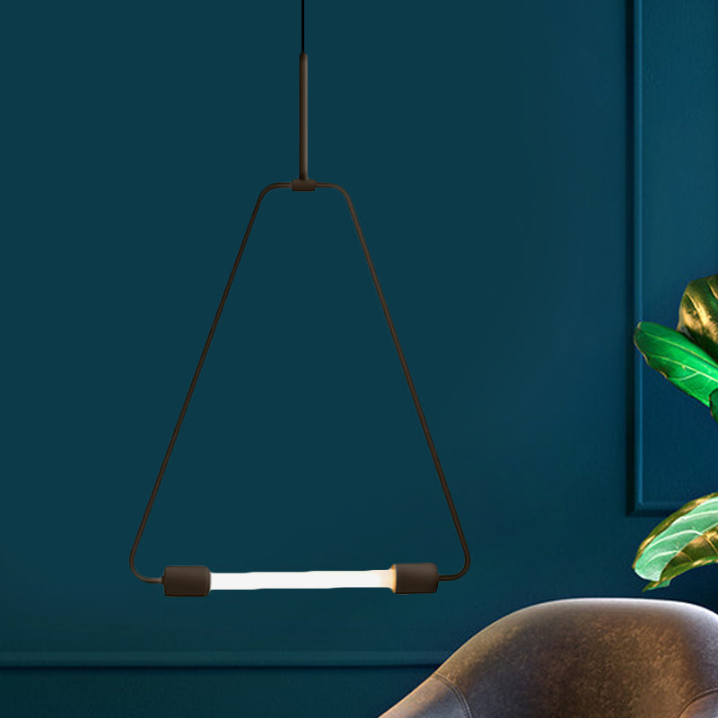 Modern Black/Gold Triangle Wire Frame Led Pendant Light For Foyer - Simple Style Black
