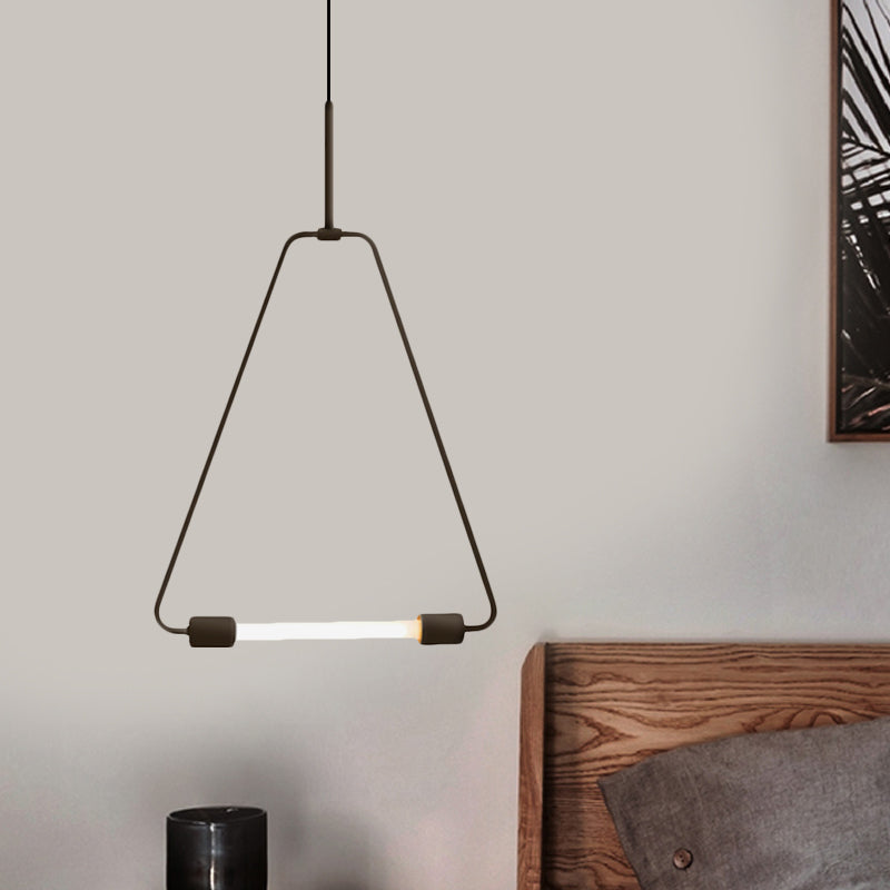 Metal Ceiling Light - Black/Gold Triangle Wire Frame, Simple Style LED Pendant Fixture for Foyer
