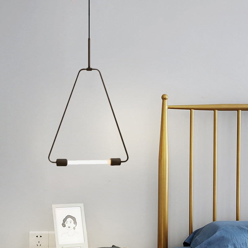 Modern Black/Gold Triangle Wire Frame Led Pendant Light For Foyer - Simple Style