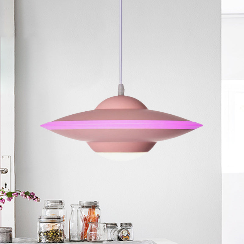 Flying Saucer LED Pendant Lamp in Macaron Style Metal - 12"/16" Diameter, Black or White with Warm/White Light - Ideal for Table Lighting