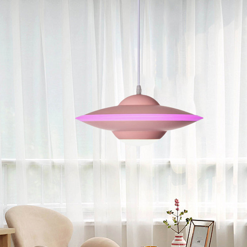 Flying Saucer LED Pendant Lamp in Macaron Style Metal - 12"/16" Diameter, Black or White with Warm/White Light - Ideal for Table Lighting