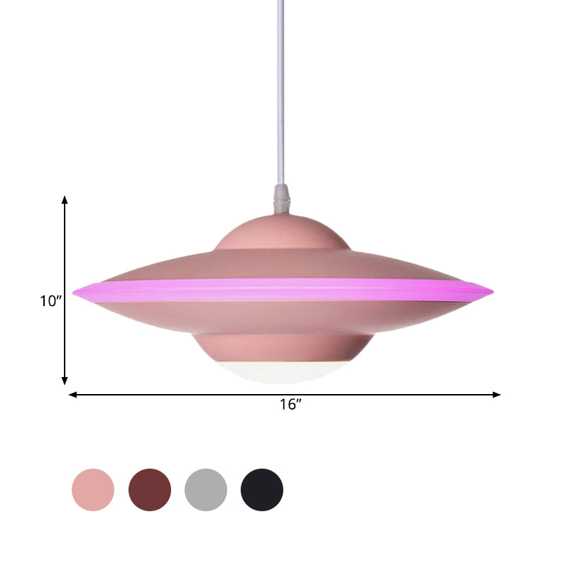 Flying Saucer LED Pendant Lamp in Macaron Style Metal - 12"/16" Diameter, Black or White with Warm/White Light - Ideal for Table Lighting