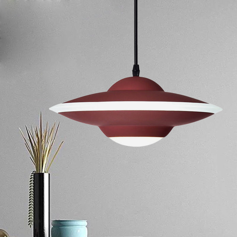 Macaron Style Metal Hanging Lamp - 12/16 W Led Black/White Warm/White Light Pendant Lighting For