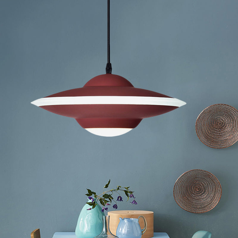 Flying Saucer LED Pendant Lamp in Macaron Style Metal - 12"/16" Diameter, Black or White with Warm/White Light - Ideal for Table Lighting