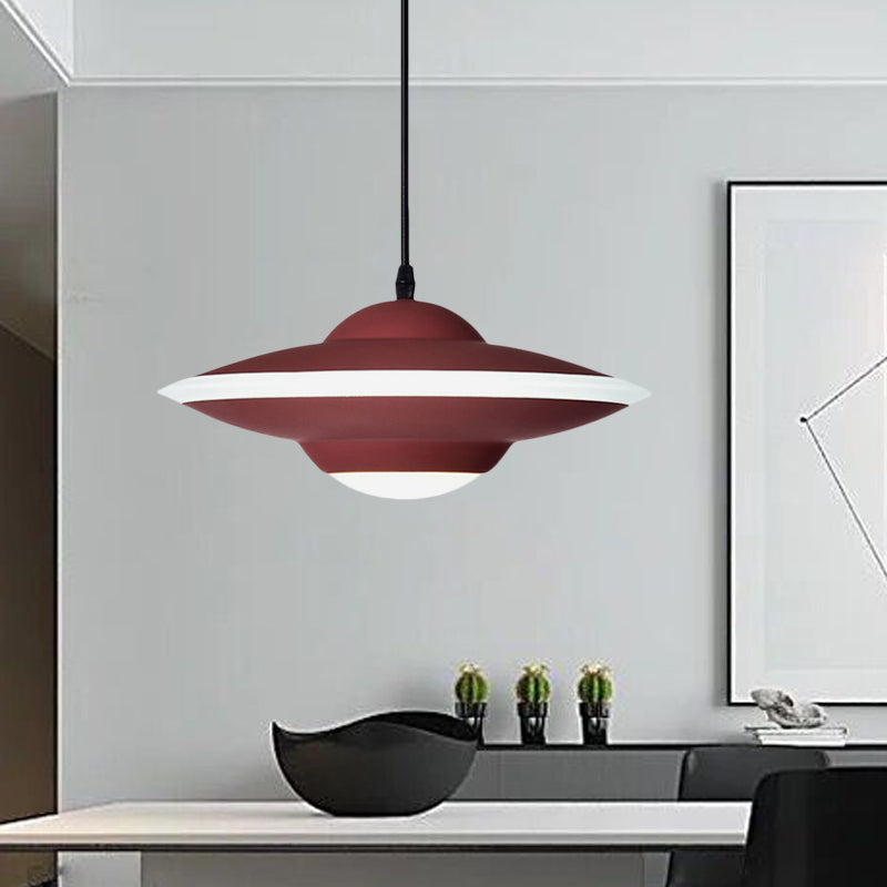Macaron Style Metal Hanging Lamp - 12/16 W Led Black/White Warm/White Light Pendant Lighting For