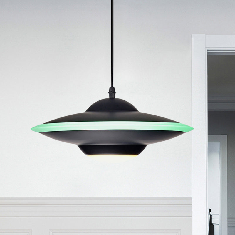 Flying Saucer LED Pendant Lamp in Macaron Style Metal - 12"/16" Diameter, Black or White with Warm/White Light - Ideal for Table Lighting