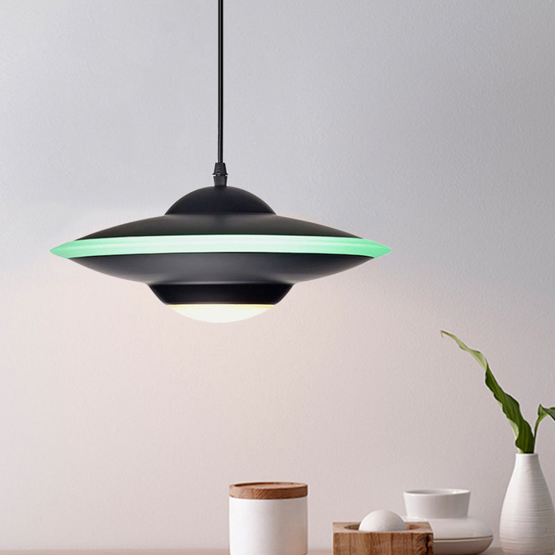 Macaron Style Metal Hanging Lamp - 12/16 W Led Black/White Warm/White Light Pendant Lighting For