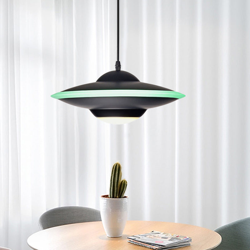 Macaron Style Metal Hanging Lamp - 12/16 W Led Black/White Warm/White Light Pendant Lighting For