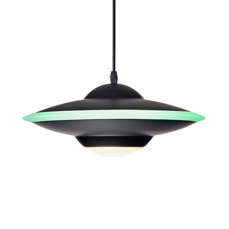 Flying Saucer LED Pendant Lamp in Macaron Style Metal - 12"/16" Diameter, Black or White with Warm/White Light - Ideal for Table Lighting