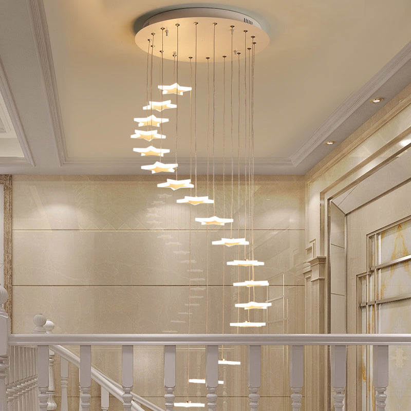 Contemporary LED Acrylic Spiral Hanging Star Lights - 8/12/18 Heads, Warm/White Light