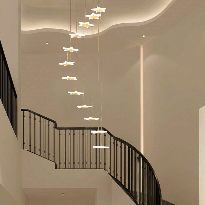 Contemporary LED Acrylic Spiral Hanging Star Lights - 8/12/18 Heads, Warm/White Light