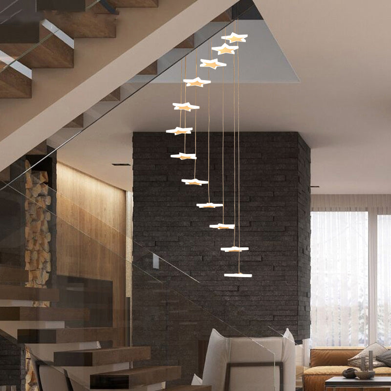Contemporary LED Acrylic Spiral Hanging Star Lights - 8/12/18 Heads, Warm/White Light