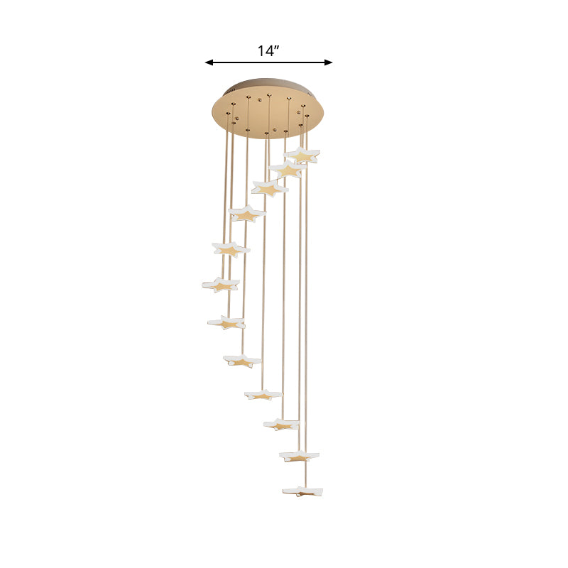 Contemporary LED Acrylic Spiral Hanging Star Lights - 8/12/18 Heads, Warm/White Light