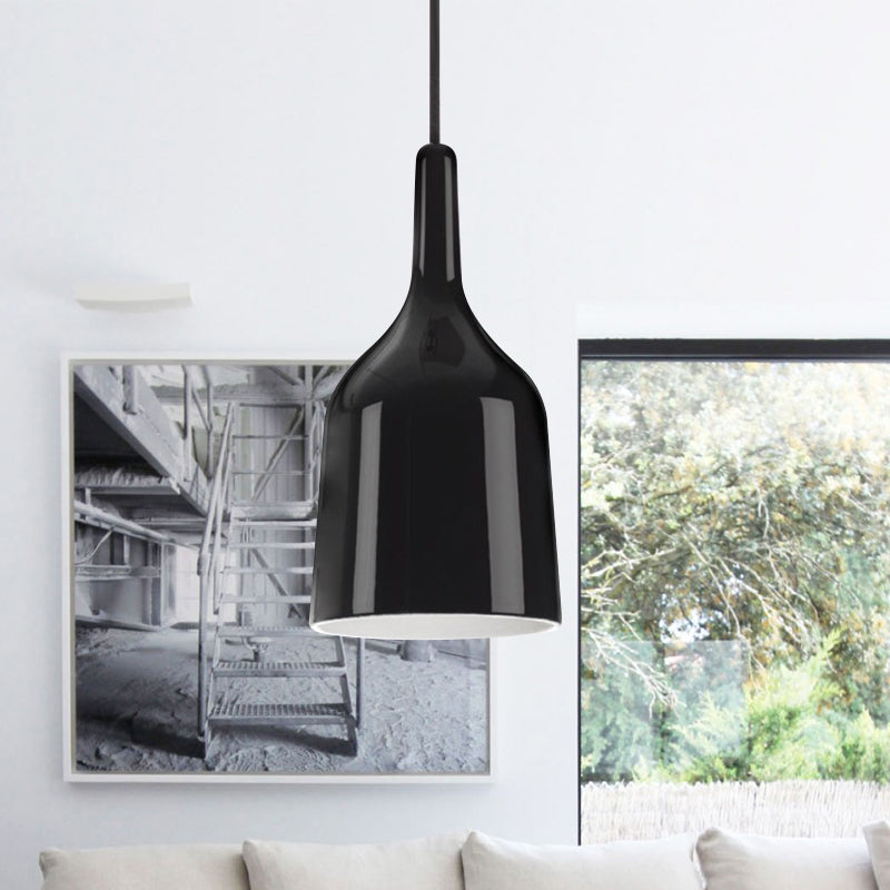 Modern Metal Bell Pendant Light - 6"/8"/10.5" Wide - 1 Light - Black/White/Chrome - Hanging Ceiling Lamp