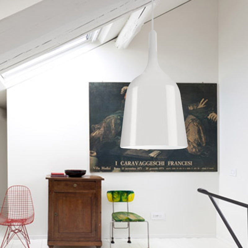 Modern Metal Bell Pendant Light - 6"/8"/10.5" Wide - 1 Light - Black/White/Chrome - Hanging Ceiling Lamp