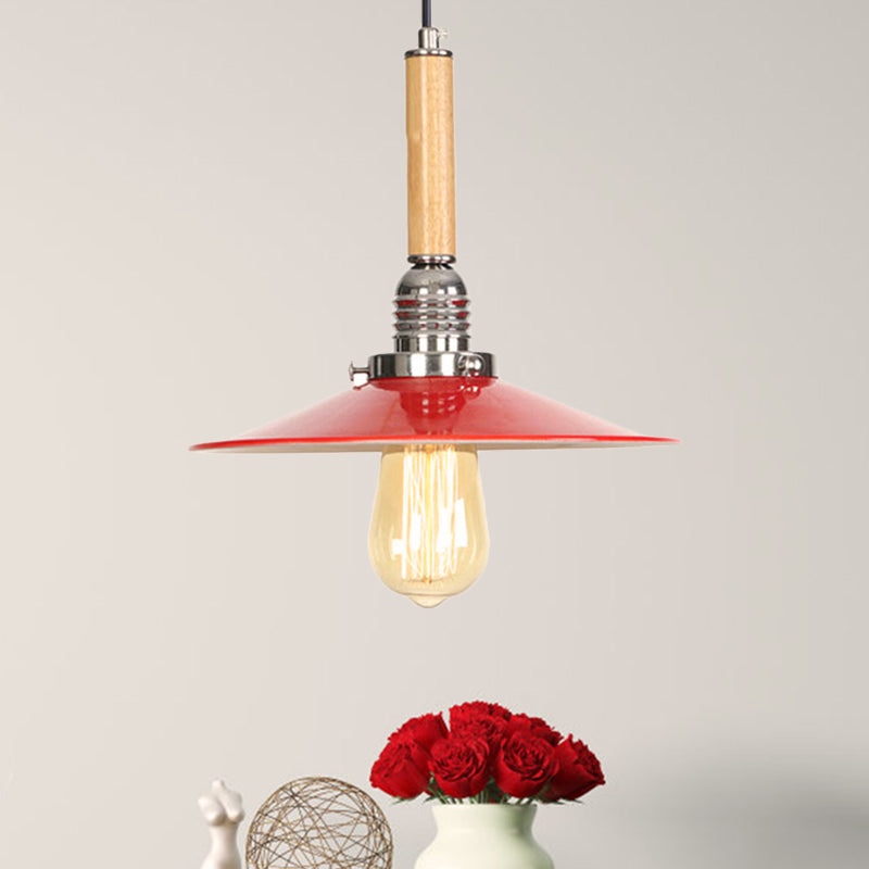 Vintage Red Saucer Suspension Pendant Light for Foyer - Metal Finish, 1-Light