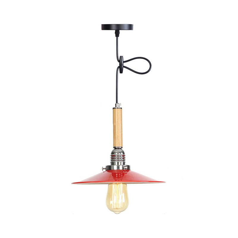Vintage Red Saucer Suspension Pendant Light for Foyer - Metal Finish, 1-Light