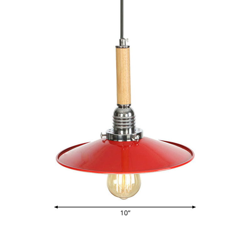 Vintage Red Saucer Suspension Pendant Light for Foyer - Metal Finish, 1-Light