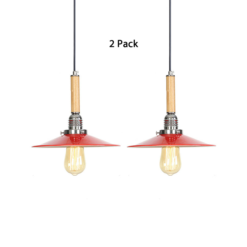 Vintage Red Saucer Suspension Pendant Light for Foyer - Metal Finish, 1-Light