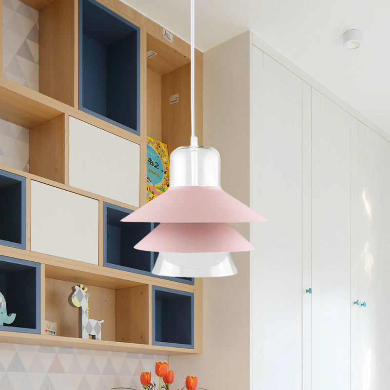 Nordic Style Tiered Cone Shade Pendant Light - Metal And Glass Gray/White/Red 1-Light Hanging