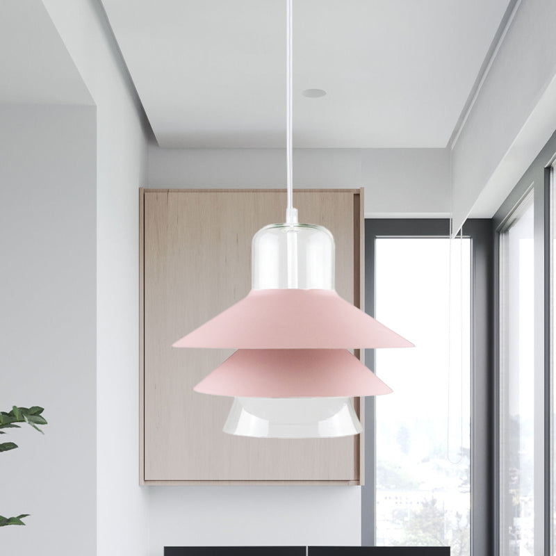 Nordic Style Tiered Cone Shade Pendant Light - Metal And Glass Gray/White/Red 1-Light Hanging