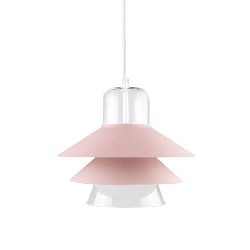 Nordic Style Tiered Cone Shade Pendant Light - Metal And Glass Gray/White/Red 1-Light Hanging