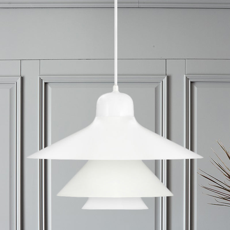 Nordic Style Tiered Cone Shade Pendant Light - Metal And Glass Gray/White/Red 1-Light Hanging