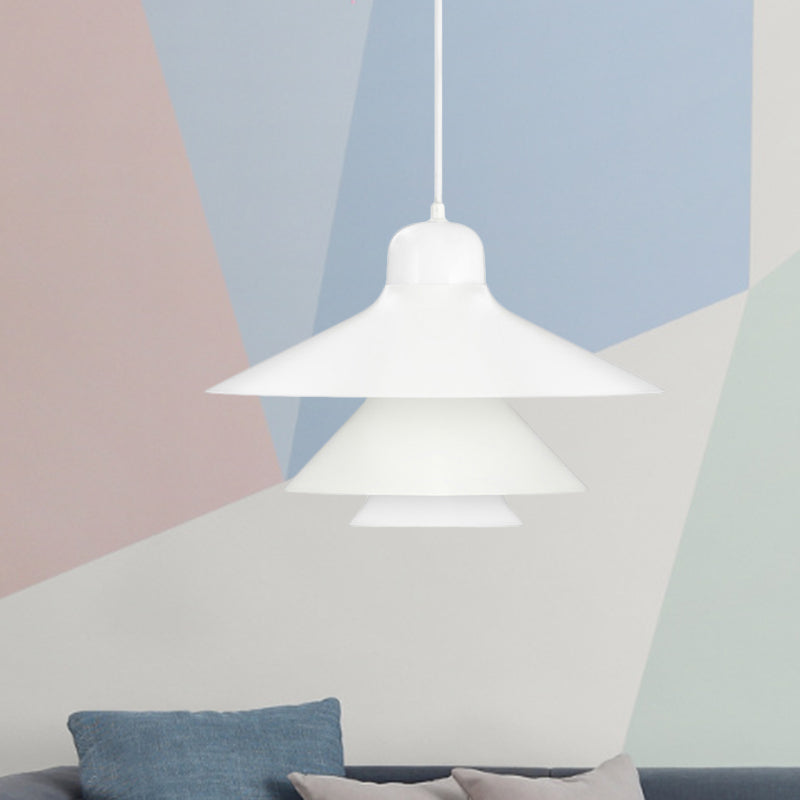 Nordic Tiered Cone Shade Pendant Light - Metal and Glass, Gray/White/Red, 1-Light, Indoor Ceiling Fixture