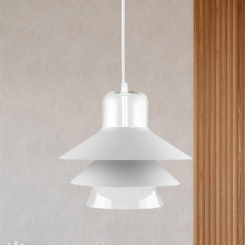 Nordic Style Tiered Cone Shade Pendant Light - Metal And Glass Gray/White/Red 1-Light Hanging