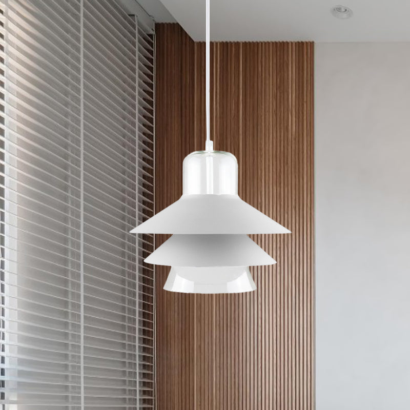 Nordic Tiered Cone Shade Pendant Light - Metal and Glass, Gray/White/Red, 1-Light, Indoor Ceiling Fixture