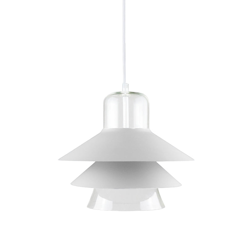 Nordic Style Tiered Cone Shade Pendant Light - Metal And Glass Gray/White/Red 1-Light Hanging