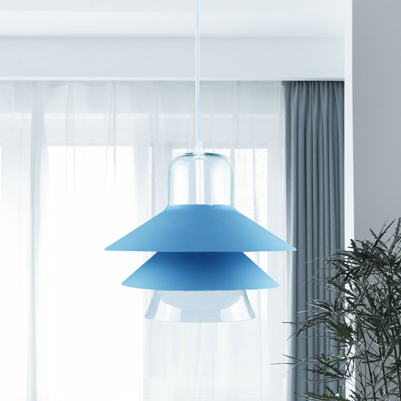 Nordic Tiered Cone Shade Pendant Light - Metal and Glass, Gray/White/Red, 1-Light, Indoor Ceiling Fixture