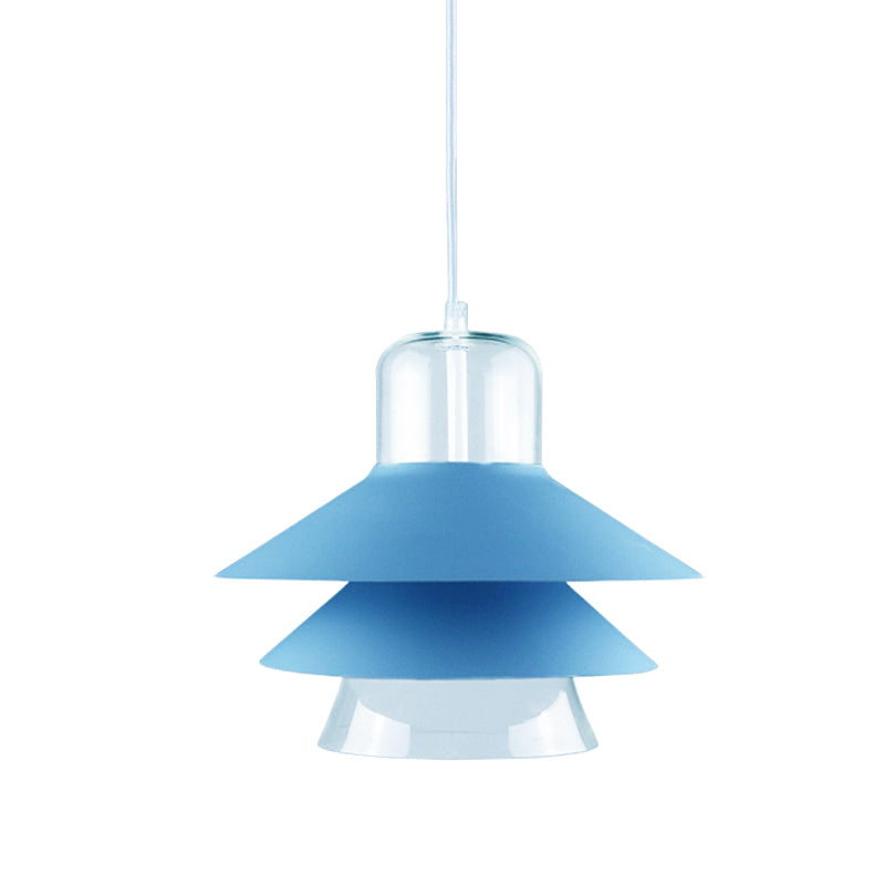 Nordic Tiered Cone Shade Pendant Light - Metal and Glass, Gray/White/Red, 1-Light, Indoor Ceiling Fixture