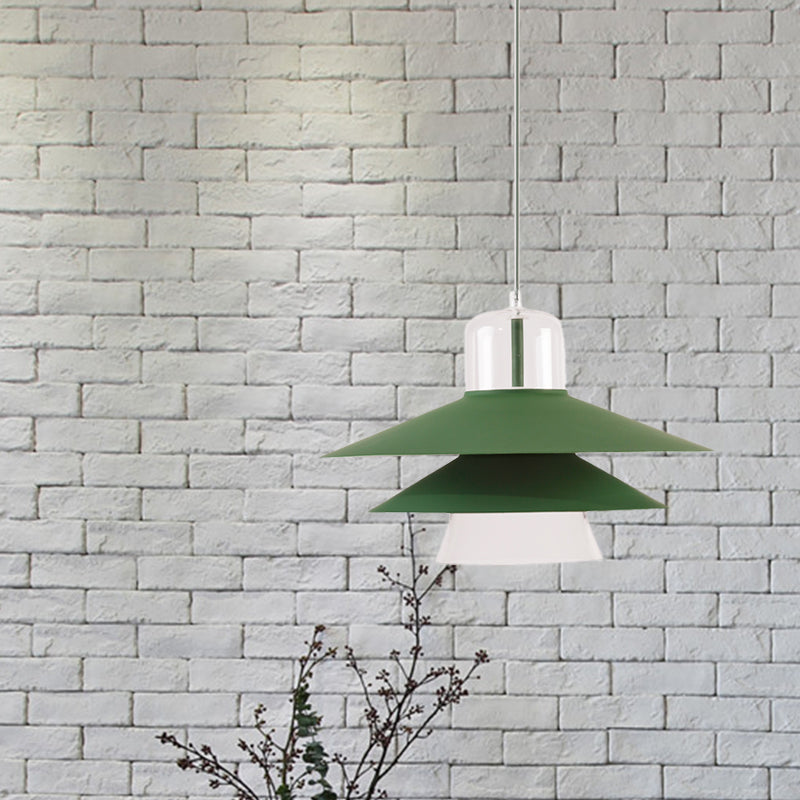 Nordic Tiered Cone Shade Pendant Light - Metal and Glass, Gray/White/Red, 1-Light, Indoor Ceiling Fixture