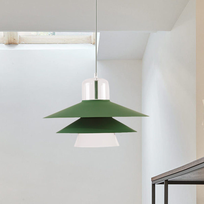 Nordic Tiered Cone Shade Pendant Light - Metal and Glass, Gray/White/Red, 1-Light, Indoor Ceiling Fixture