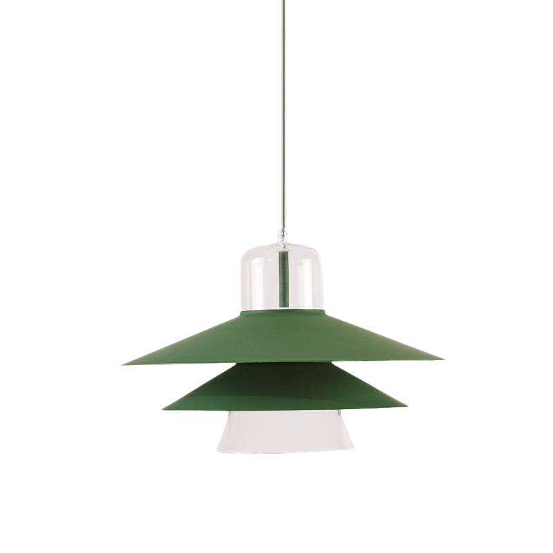 Nordic Tiered Cone Shade Pendant Light - Metal and Glass, Gray/White/Red, 1-Light, Indoor Ceiling Fixture