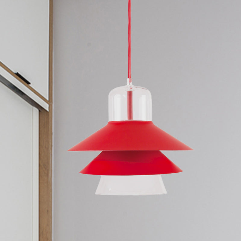 Nordic Style Tiered Cone Shade Pendant Light - Metal And Glass Gray/White/Red 1-Light Hanging