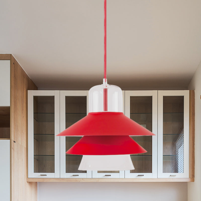 Nordic Style Tiered Cone Shade Pendant Light - Metal And Glass Gray/White/Red 1-Light Hanging