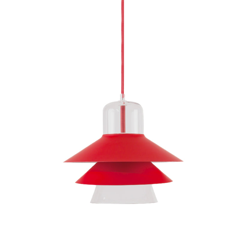 Nordic Tiered Cone Shade Pendant Light - Metal and Glass, Gray/White/Red, 1-Light, Indoor Ceiling Fixture